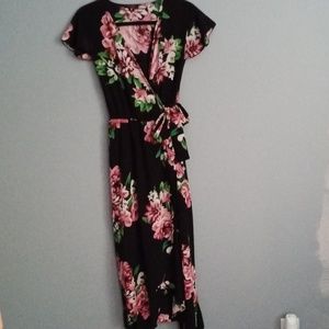 Black/floral wrap dress